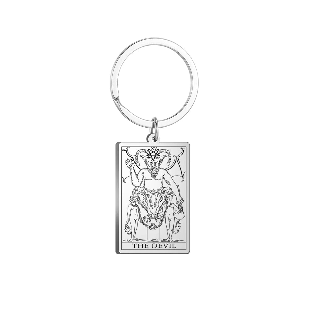 Dawapara Tarot Cards Keychains Stainless Steel Vintage Amulet Good Luck The Major Arcana Keyring Wiccan Jewelry
