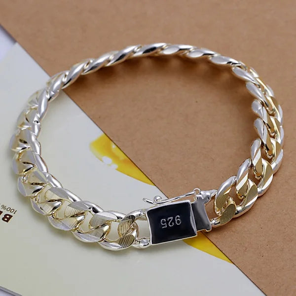 Hot Sale 925 Sterling Silver Chain Solid Bracelet for Women Mens Charm Party Gift Wedding Fashion Jewelry