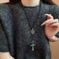 Ankh and Pentagram Rosary Necklace , Wicca, Pagan Rosary Black Beads Charm Jewelry for Women Gift Fashion Simple Jewellery