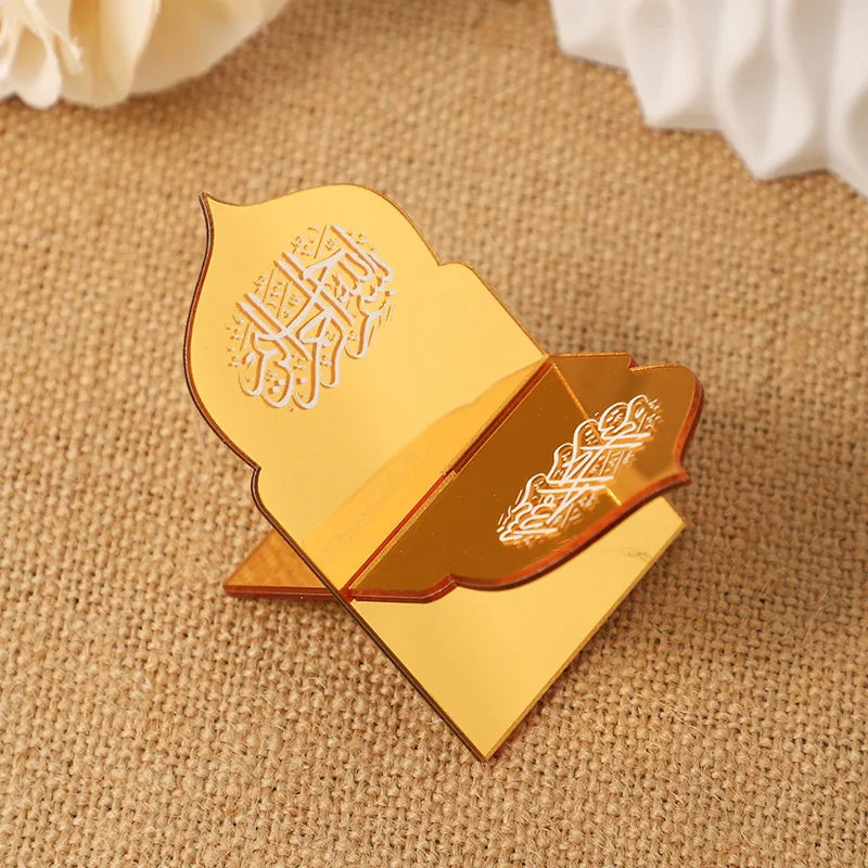 1/5Pcs Gold Acrylic Islamic Date Stand Eid Mubarak Mini Shelf Food Dessert Holder Ramadan Party Home Table Decoration Supplies
