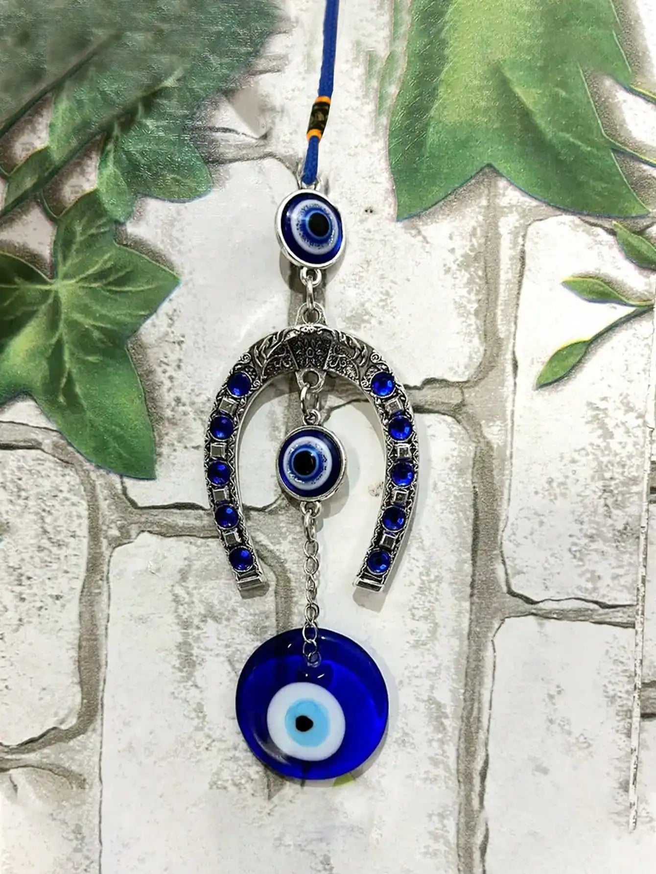 1pc Devil's Eye Horseshoe-shaped Blue Eye Rhinestone Lucky Decoration Pendant, Keychain & Car Hanger