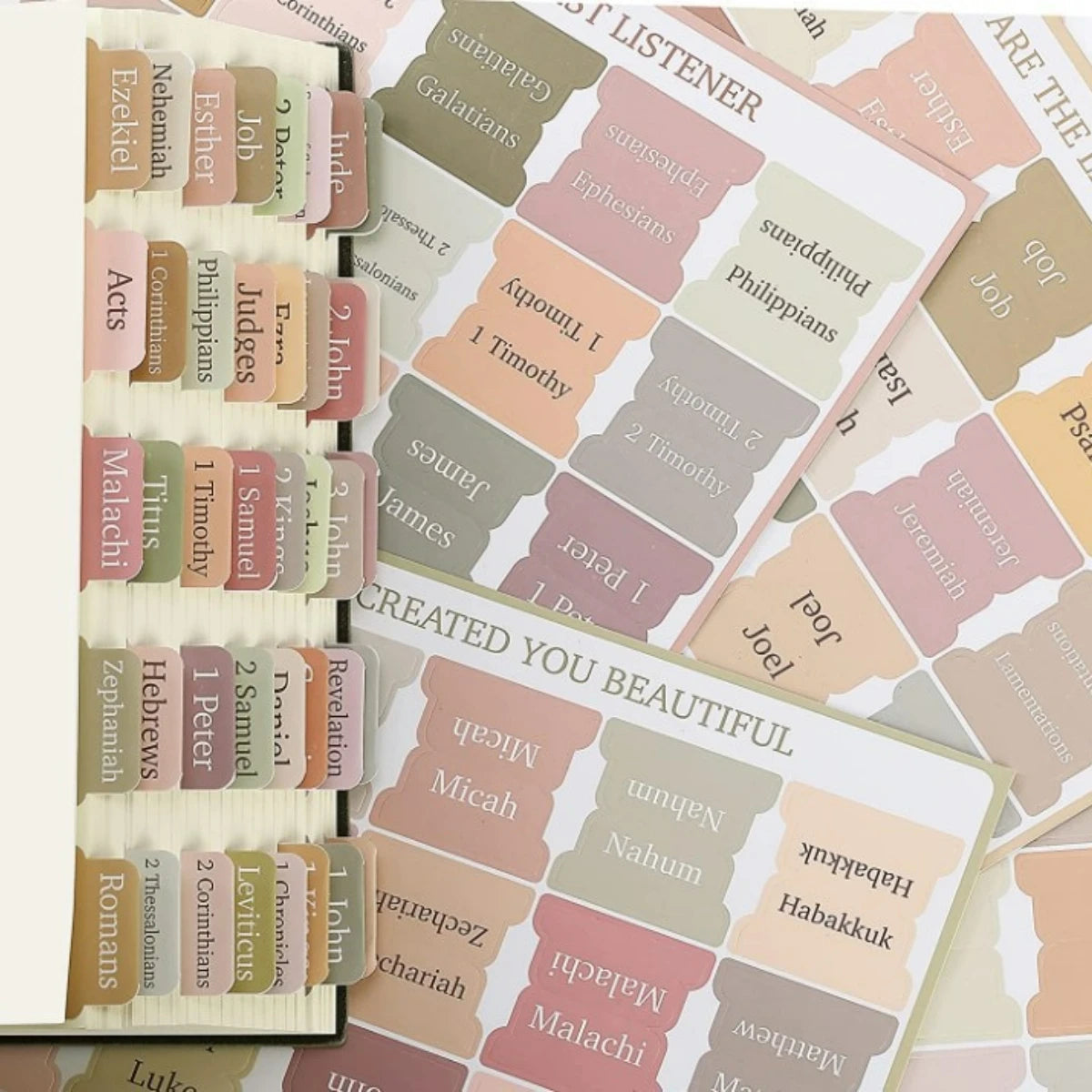 5pcs/75Tabs Boho Theme Laminated Bible Tabs – Colorful Index Tabs for Bible Study, Scripture Organization, and Easy Navigation