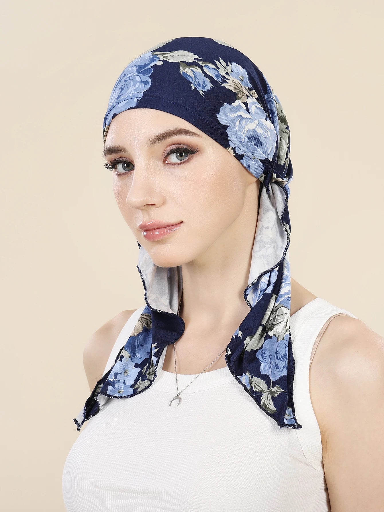 Muslim Fashion Print Hijab Turban Hats Long Tail Head Wraps Elastic Hijab Hats Breathable Chemo Cap For Women Girls