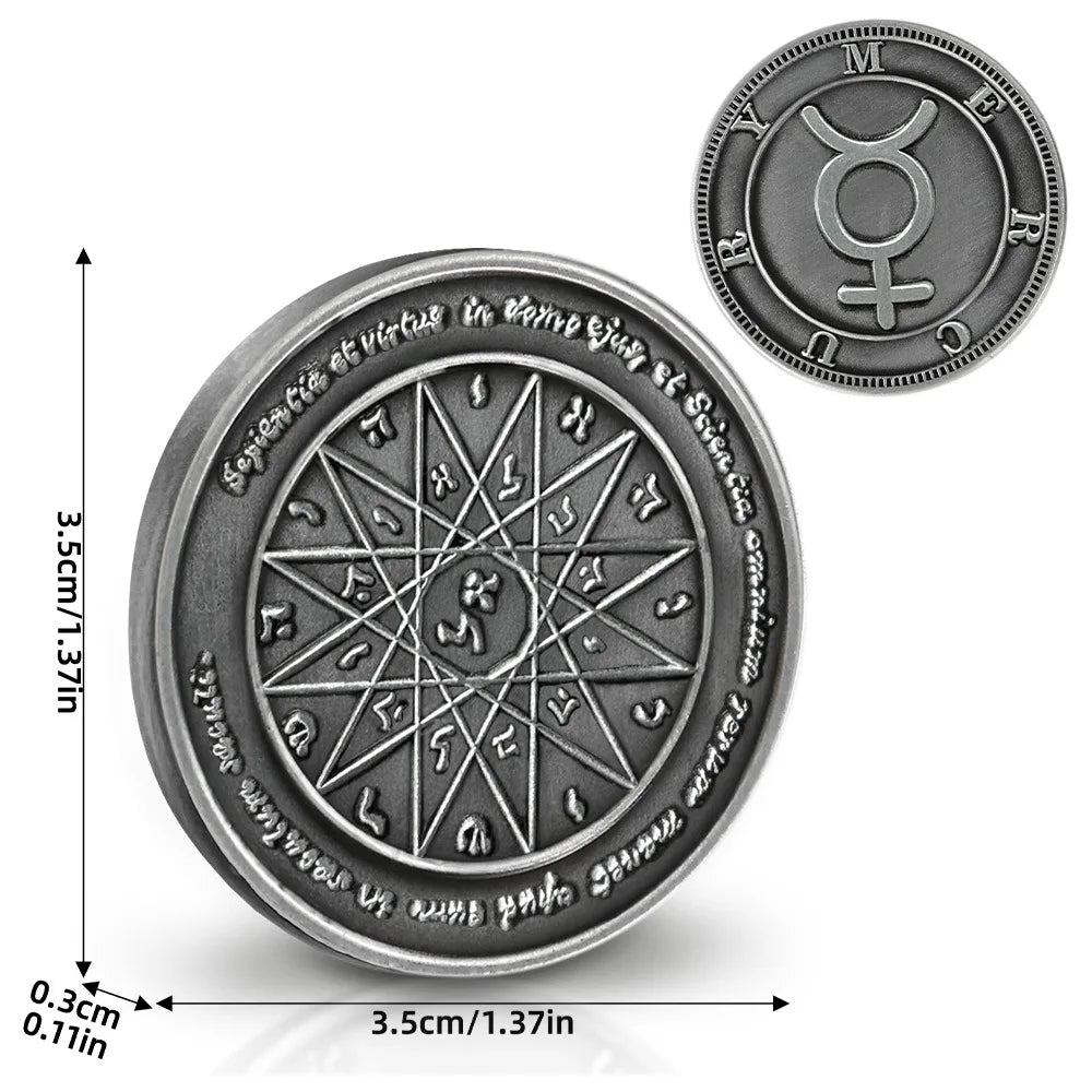 Key of Solomon Pentacle Talisman Coin Planetary Seal Amulet Occult Metal Tokens for Rituals,Spiritual Divination Gift Set
