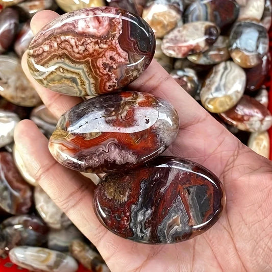1pc Red Mexican Agate Palm Stone,  Stunning Crystal from Mexico, Worry Stone Gift. Polished Palm Stone Makes a Lovely Present