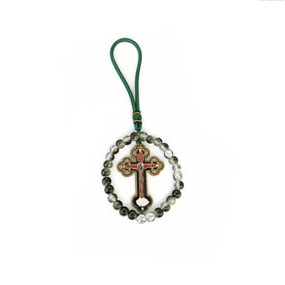 Handcrafted Orthodox Catholic Car Rosary with Clear Glass Beads Crucifix Pendant for Auto Interior Home Altar Christian Gift Dec