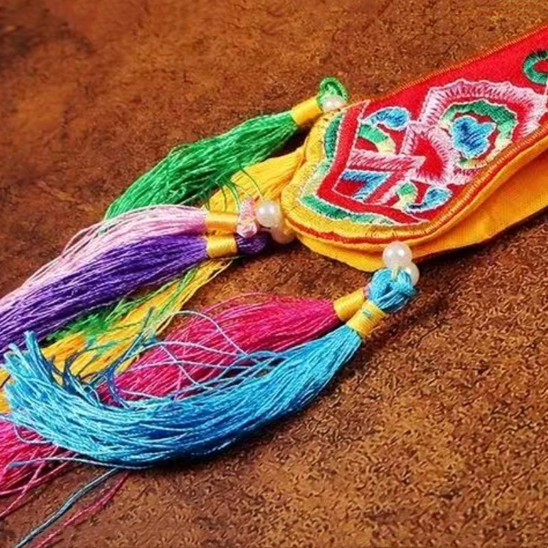 Tibetan Banner Ribbons,Colorful Brocade Buddhist Hall Decorative,Auspicious Cloud Embroidered Sutra Hanging Flags,Buddhist Item