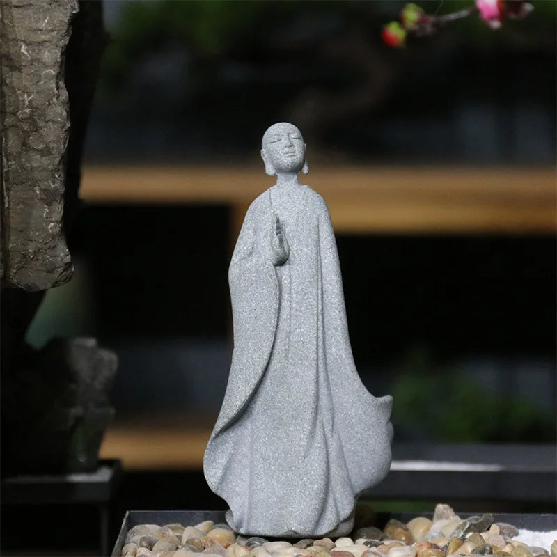 Buddha Stone Statue Little Buddhist Monks Tibetan Buddhism Figurines Zen Garden Ornament Meditation Home Aquarium Decoration