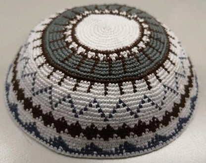 HIGH QUALITY HANDMADE KNITTED YARMULKE KIPPAH WHITE TOP PRICE PER PIECE