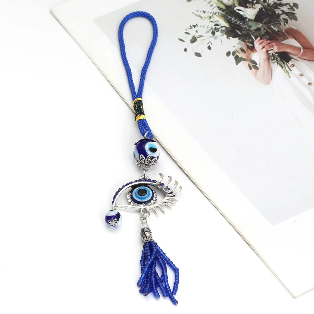 Lucky Eye Alloy Turkish Evil Eye Wall Hanging Glass Bead Rope Chain Tassel Keychain for Women Men llavero porte clé מחזיק מפתחות