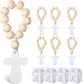 6/12/18PCS Wooden Rosary Wood Bulk Catholic with Crucifix Wooden Cross Pendant with White Mesh Bags for Baptism First Communion