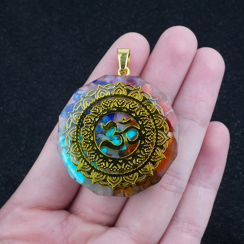 35mm Hexagon Shape 7 Chakra Orgonite Energy Pendant Healing Energy Crystal Beads for Yoga Meditation Spiritual Amulet Orgonite