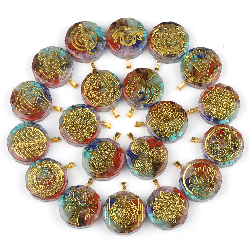 35mm Hexagon Shape 7 Chakra Orgonite Energy Pendant Healing Energy Crystal Beads for Yoga Meditation Spiritual Amulet Orgonite