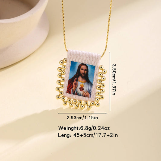 Nidin New Retro Religious Necklace Beaded Chain Link Virgin Mary & Jesus Sacred Heart Pendant For Women Men Prayer Jewelry Gifts
