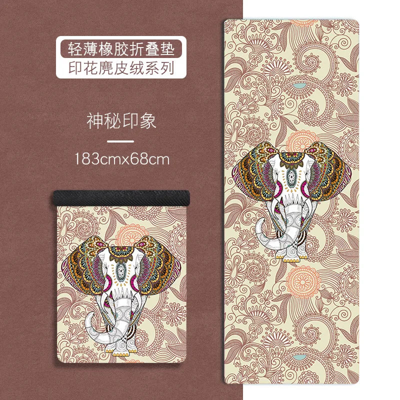 Ultra-thin Folding Yoga Mat Natural Rubber Suede Print Exercise Portable Sweat-absorbing Meditation Aesthetics DIY 183*68*0.1cm