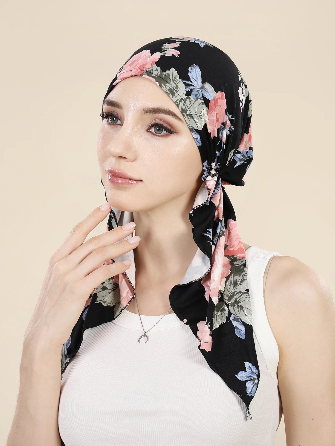 Muslim Fashion Print Hijab Turban Hats Long Tail Head Wraps Elastic Hijab Hats Breathable Chemo Cap For Women Girls