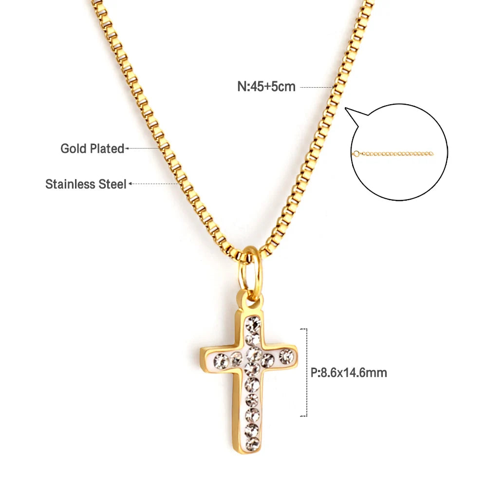 LUXUKISSKIDS Catholic Rosaries Beaded Prayer Cross Pendant Necklace Rosary Prayer Long Stainless Steel Necklaces Collier Jewelry