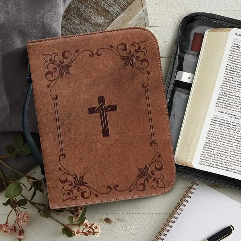 Bible Case PU Vintage Bible Case Zippered Bible Covers For Women Water Resistant Bible Case For Women Bible Case With Handle