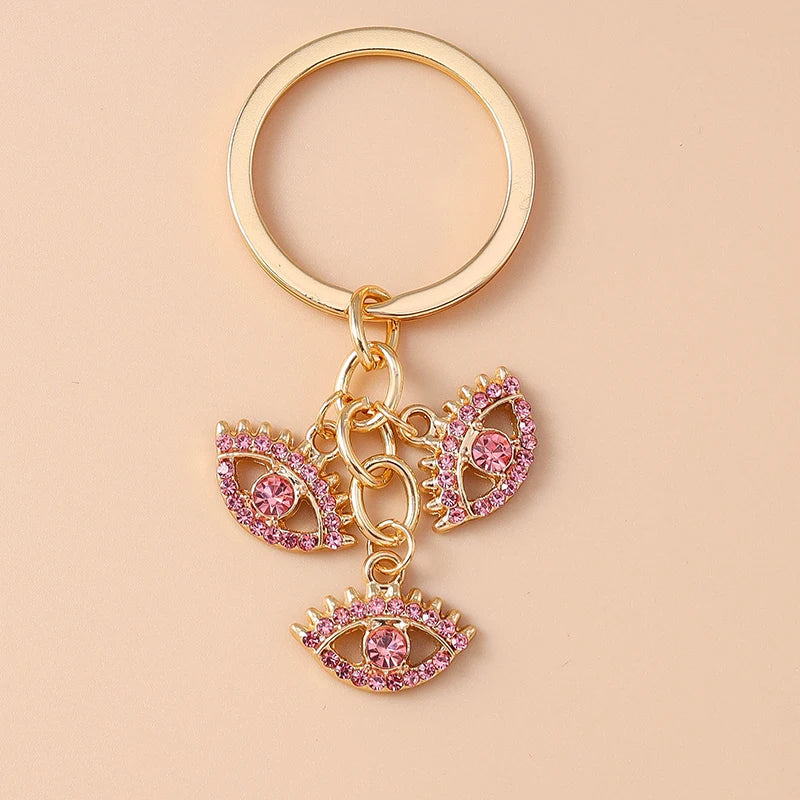 Retro Alloy Turkish Lucky  Evil Eyes Keychain Hamsa Hand Key Ring Pendant for Women Girls Handbag Decor DIY Jewelry Gifts