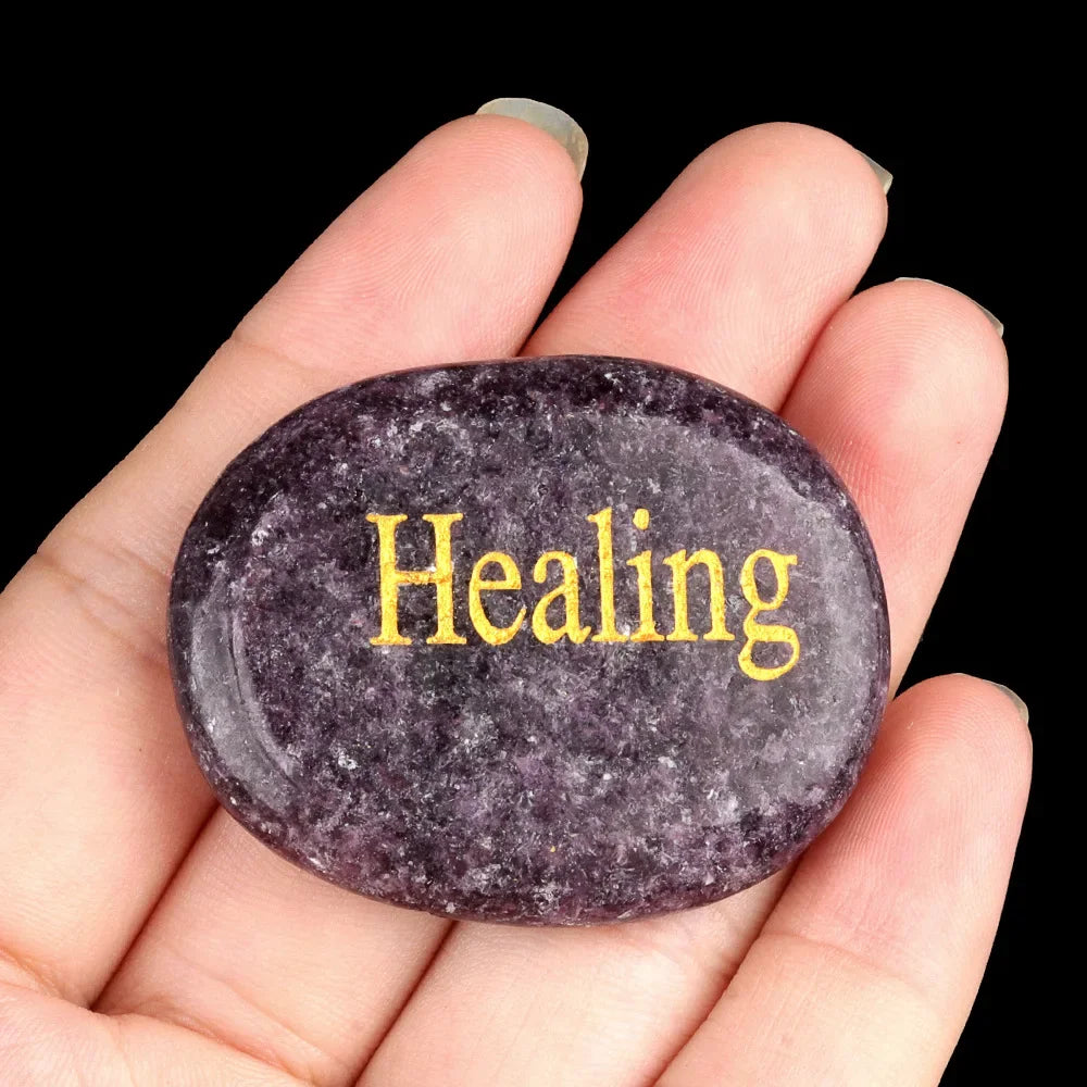 Natural Stone Crystal Engraved Different Inspirational Word Worry Stones Reiki Healing Crystals Palm Gemstone Thanksgiving Gifts
