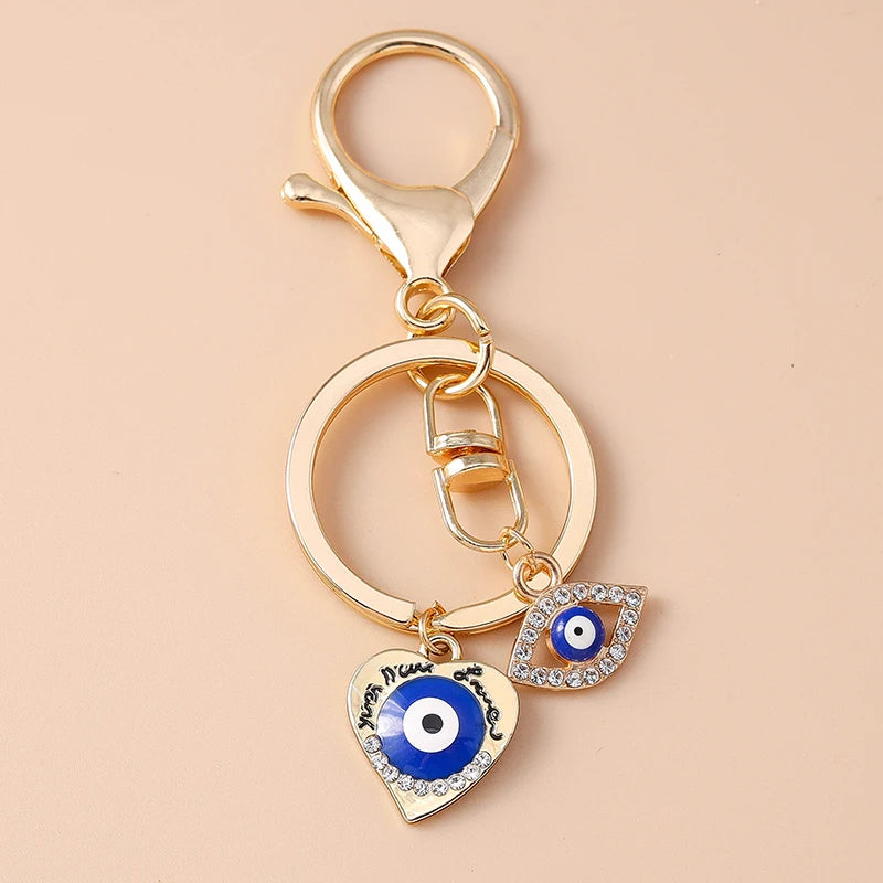 Retro Alloy Turkish Lucky  Evil Eyes Keychain Hamsa Hand Key Ring Pendant for Women Girls Handbag Decor DIY Jewelry Gifts