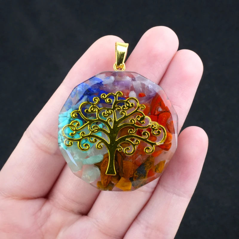 35mm Hexagon Shape 7 Chakra Orgonite Energy Pendant Healing Energy Crystal Beads for Yoga Meditation Spiritual Amulet Orgonite