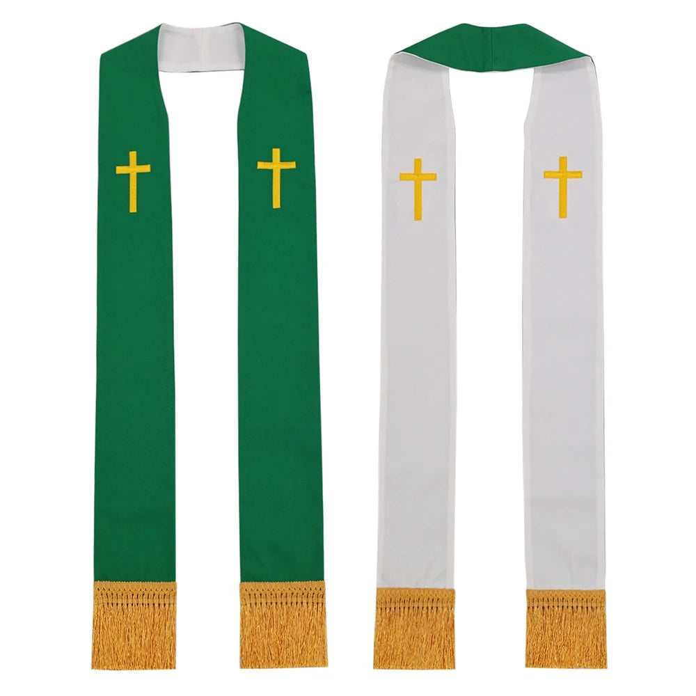 Clergy Stole Church Overlay Double Sided Cross Gold Tassels Scarf for Priest Choir