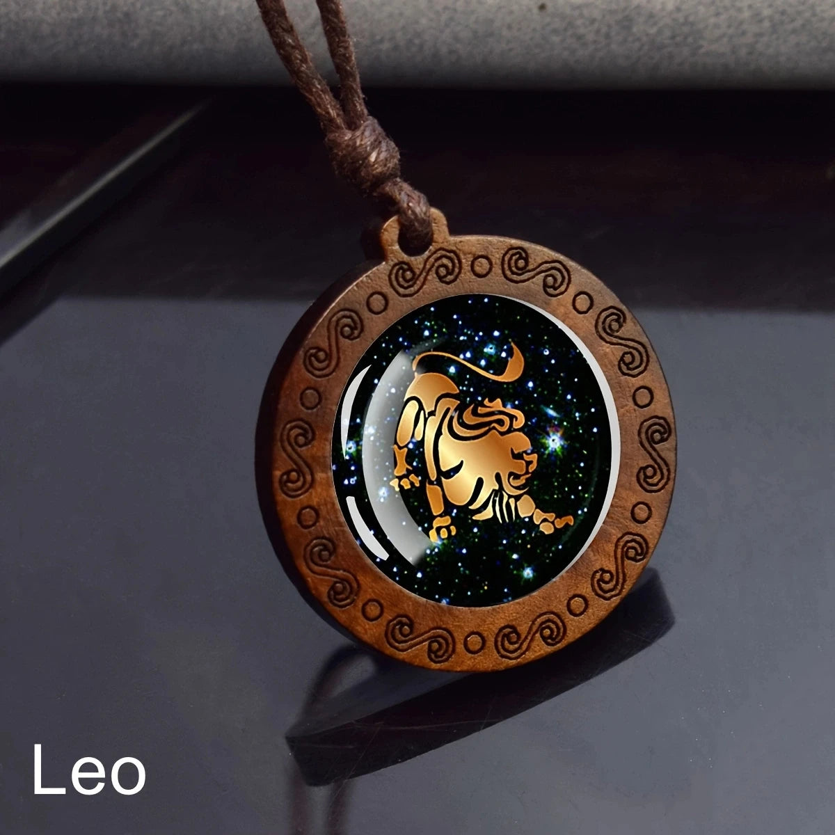 12 Zodiac Signs Rope Chain Necklace Aries Taurus Gemini Cancer Leo Virgo Libra Scorpio Constellation Necklace Wooden Pendant
