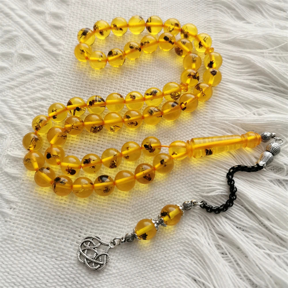 Tasbih Rosary Amazing artificial amber Insect Beads Real ants inside 10mm 51 Sibha Round Beads Hand Made prayer bead