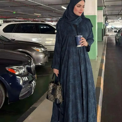 Printed Loose Long-Sleeved Elegant Arabic Abaya Robe Comes with a Headscarf