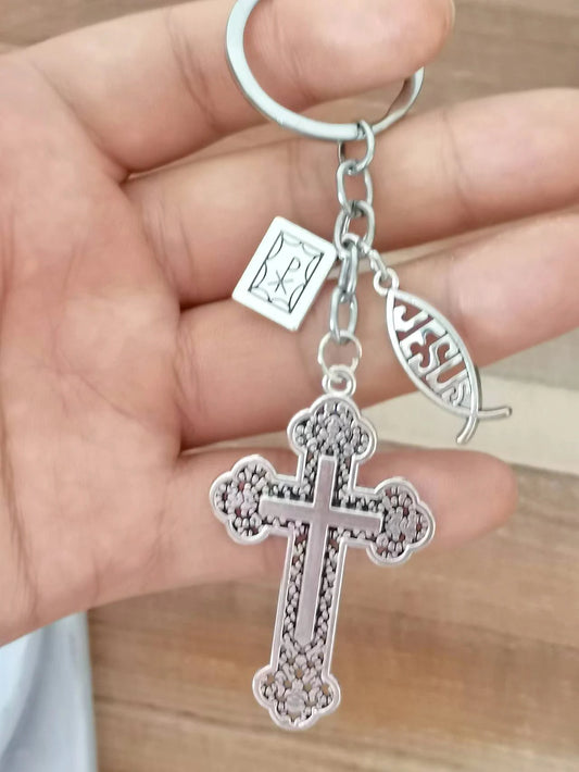 New Fashion Diy Keychain Jesus Cross Book Bible Pendant Men'S Jewelry Car Keychain Souvenir Gift