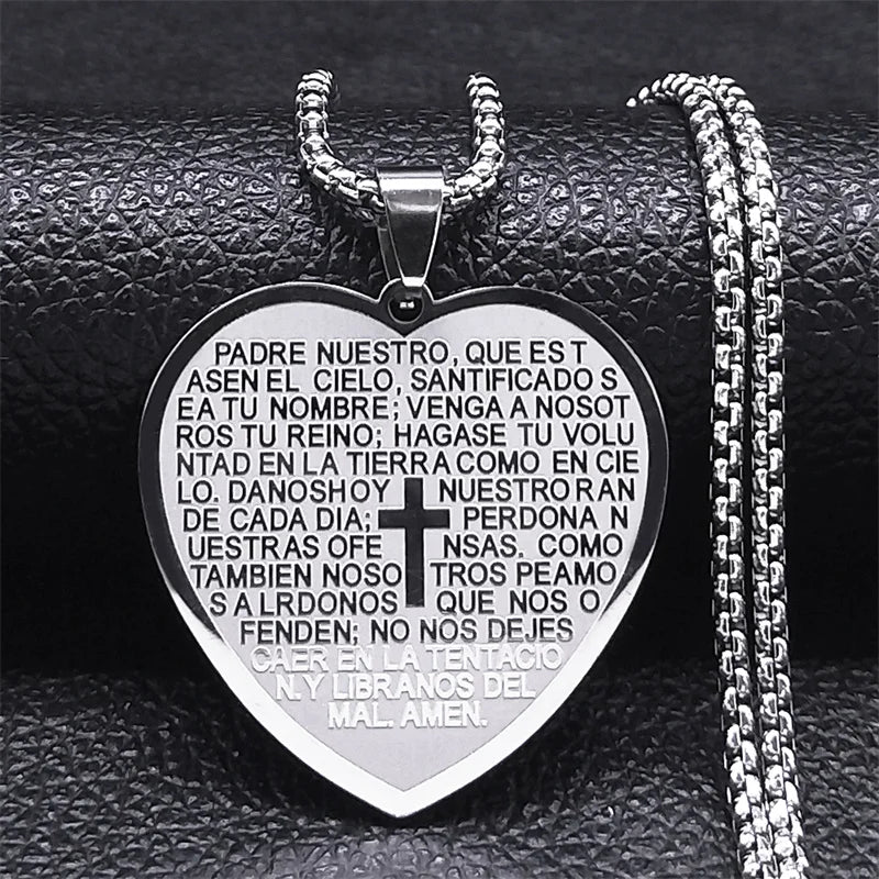 Chrisitian Cross Bible Verse Prayer Necklace Stainless Steel Portuguese Religious Necklaces Jewelry collar hombre N2035S02
