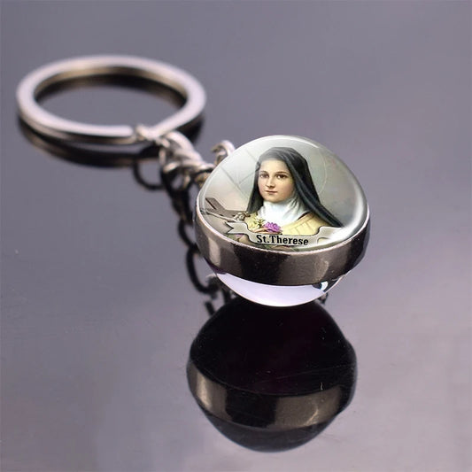 Religious Keychain St Francis Double Sided Key Chains Catholic Glass Ball Pendant Keyring Jewelry Keychain Jesus Christian Gifts