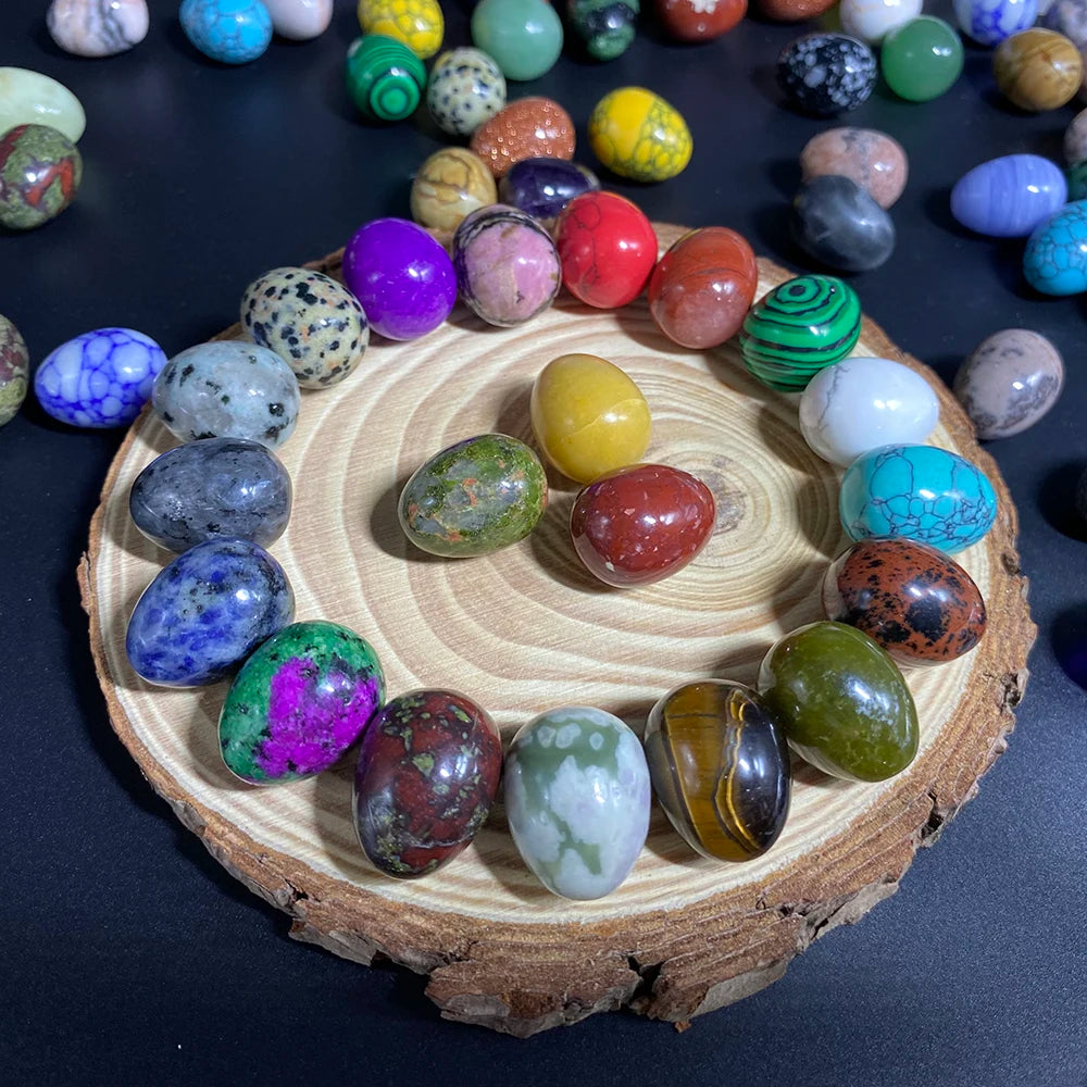 EG2 12Pcs Mini Natural Stone Egg Set, Small Polished Egg Shaped Stone for Meditation Stress Relief Palm Desk Decor Gift