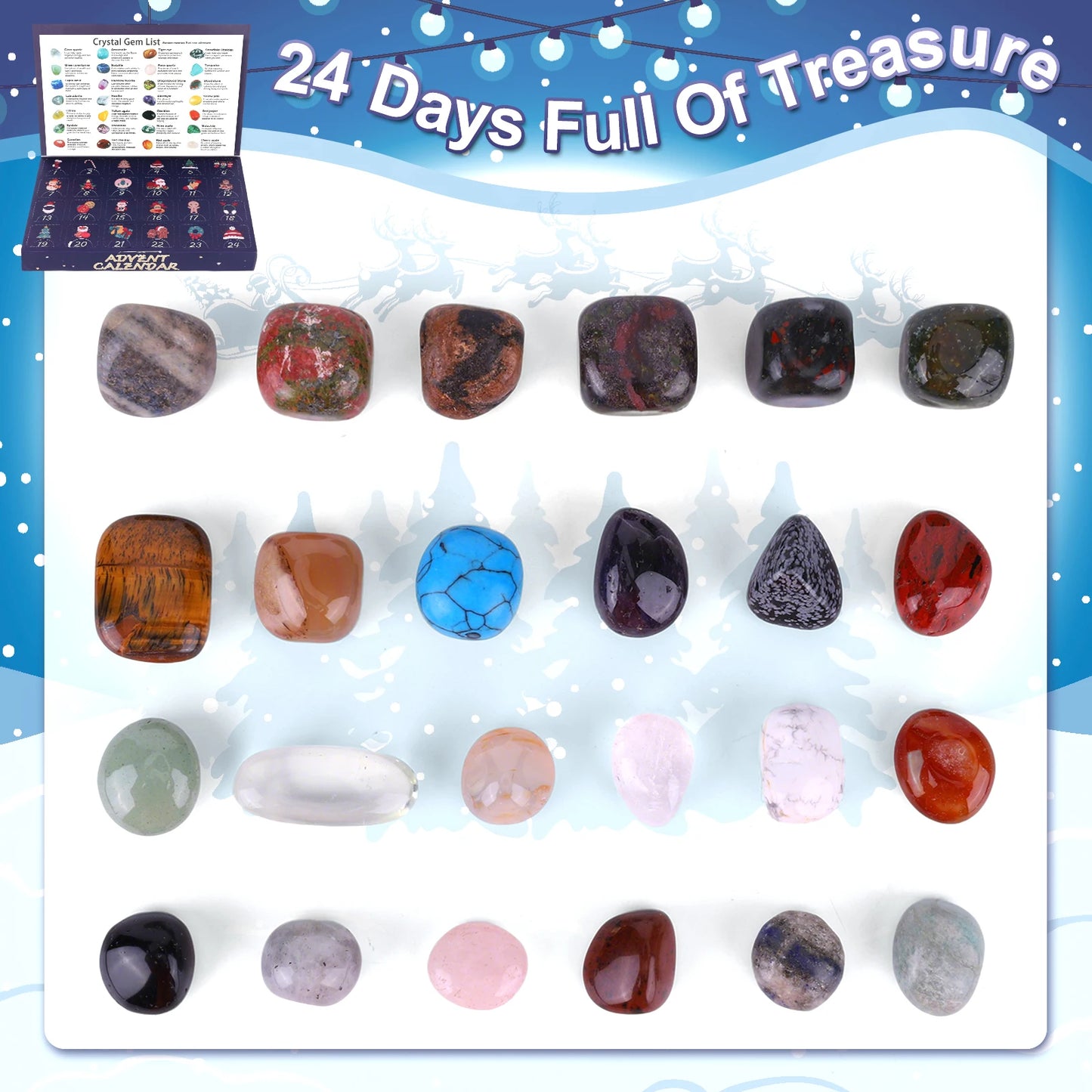 Christmas Advent Calendar Multi-Purpose Crystals Christmas Calendar Natural Healing Stone Calendar Christmas Countdown Gift