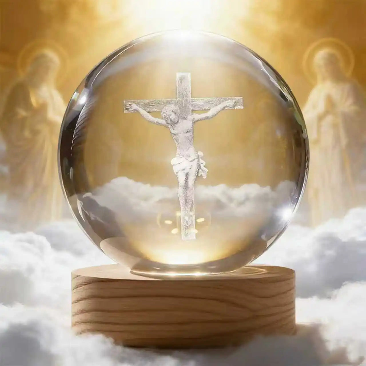 Illuminated Jesus and Virgin Mary Crystal Ball Set with Cross for Devotion rosarios catolicos  jesus christ