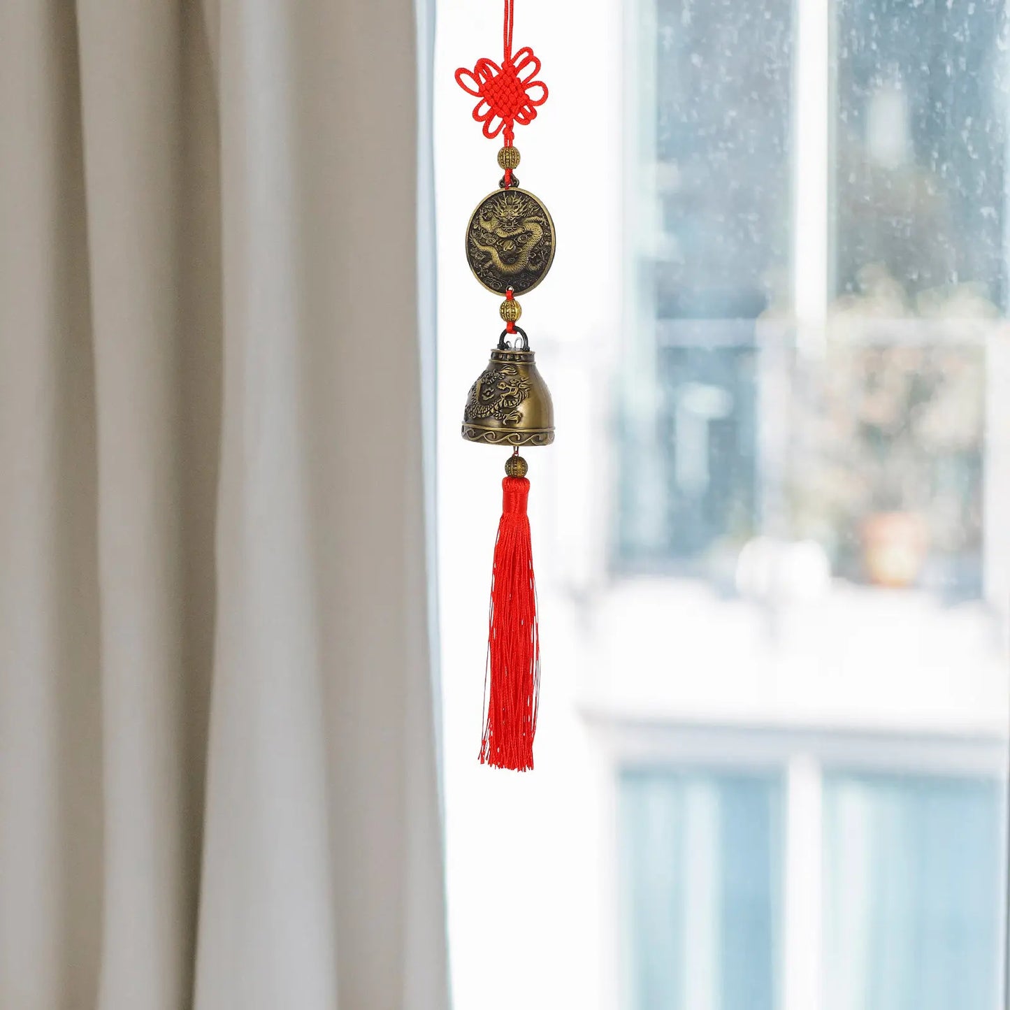 Chinese Knot Copper Wind Chime Car Pendant Traditional Feng Shui Hanging Bell Good Luck Decoration for Wealth Harmony