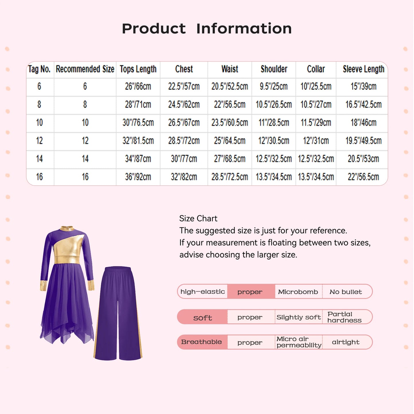 Kids Girls Praise Clothes Set Ballet Lyrical Performance Costume Metallic Church Christian Worship Robe Dress Tunic Dancewear