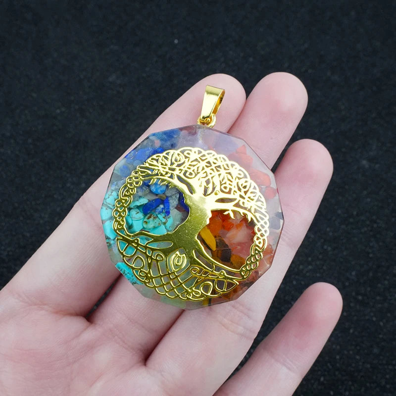 35mm Hexagon Shape 7 Chakra Orgonite Energy Pendant Healing Energy Crystal Beads for Yoga Meditation Spiritual Amulet Orgonite