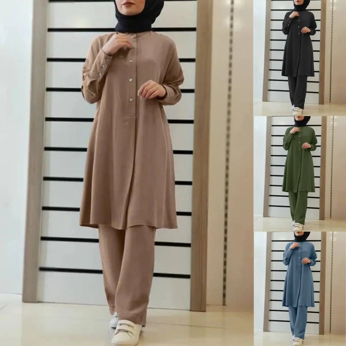 Modest Women Shirts Tops and Pants Autumn Two Pieces Abaya Sets Muslim Islamic Casual Kaftan Robe Turkey Clothing