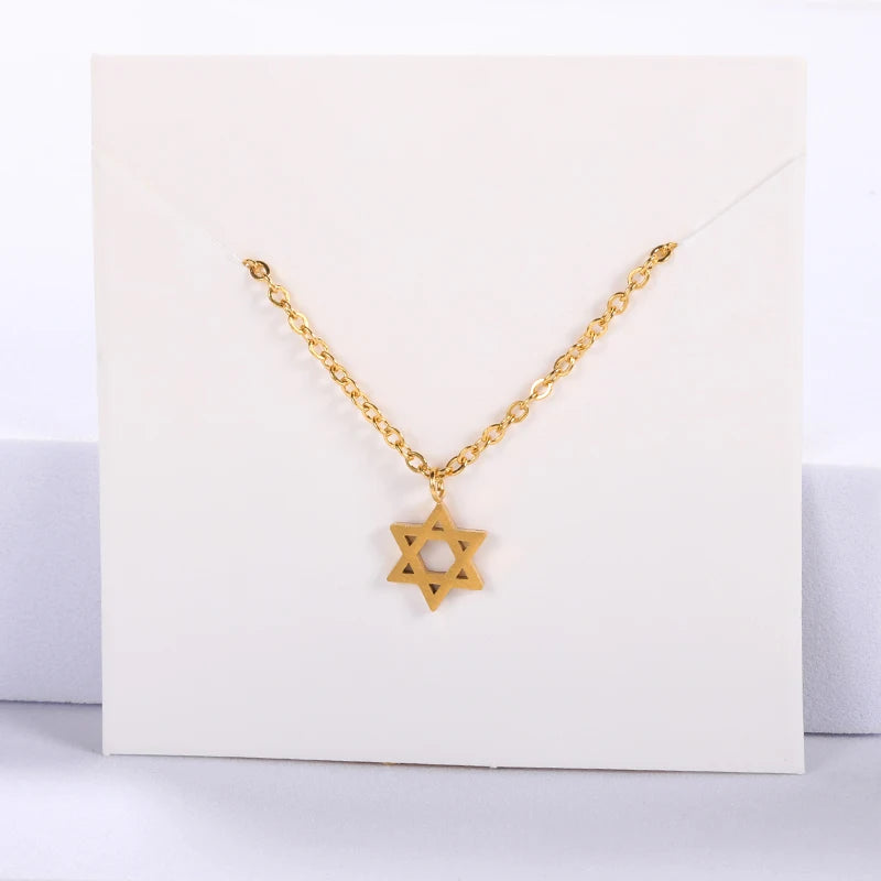 Pentagram Necklaces Pendants Stainless Steel  Chain Star Of David Choker Necklace For Women Jewish Jewelry Collares