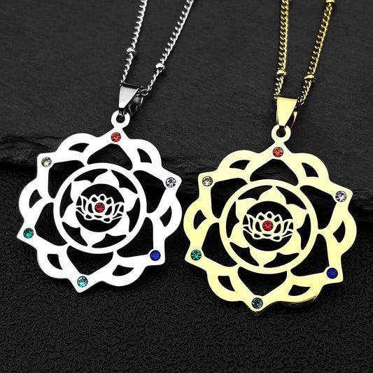 7 Chakra Sacred Geometry Metatron Necklace for Women Flower of Life Stainless Steel Stone Necklaces Reiki Healing Jewelry 9758