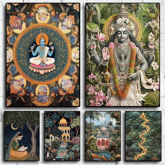 Hindu God Spiritual Serene Forest Temple Scene Indian Nature&Wildlife Poster Canvas Painting Wall Art Pictures Home Decor