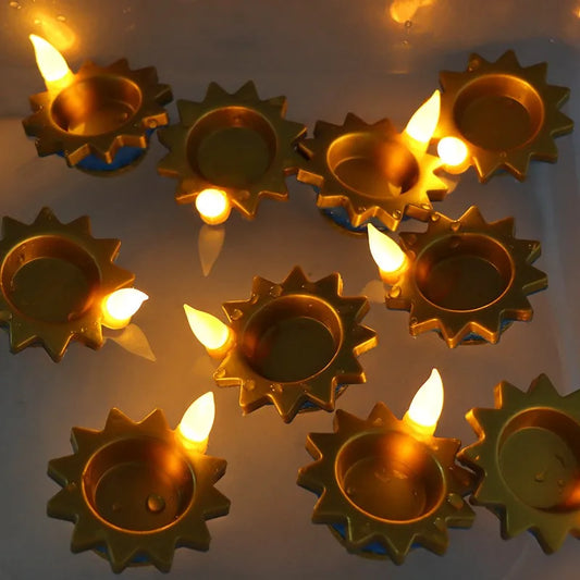 A25F-12Pcs LED Candle Water-Activated Floating Oil Lamp - Indian Style Waterproof Diya For Home Decor