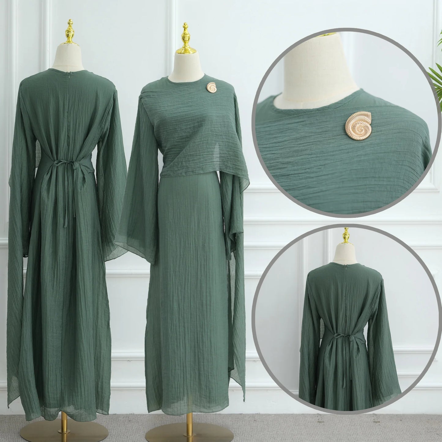 Sweet Slim-Fit Hijabi Abaya Dress-Fixed Long Scarf, Integrated Waist Belts, Decorative Pin. Ramadan Eid Party Muslim Women Dress