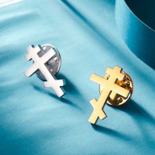 Dawapara Stainless Steel Orthodox Cross Women's Brooches Lapel Pin Religious Christian New Year Gift Minimalism Jewelry
