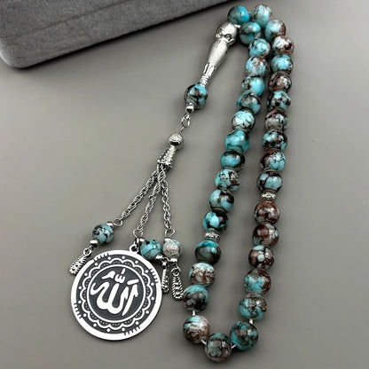 Muslim Worship Prayer Hand Chain For Men Islam 33Pcs Prayer Rosary Allah Quran Nature Stone Tassel Faith Bracelet Jewelry