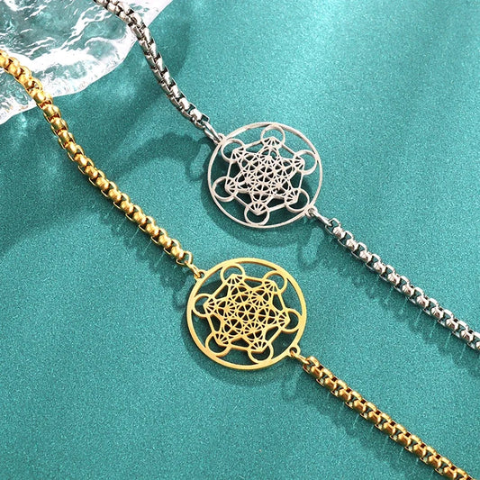 Metatron Cube Bracelet Women's Stainless Steel Archangel Day Bracelet Men's Fashion Sacred Geometry Amulet Jewelry Gift