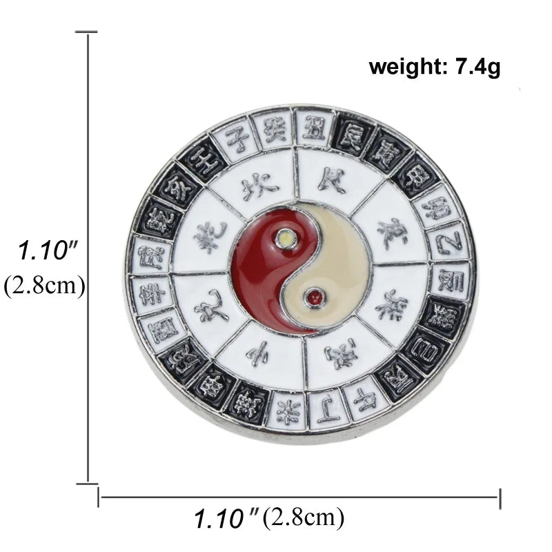 Swastika Yin Yang Tai Chi Bagua Brooch Religious Buddhist Zinc Alloy Yoga Amulet Clothing Backpack Hat Accessories Gift