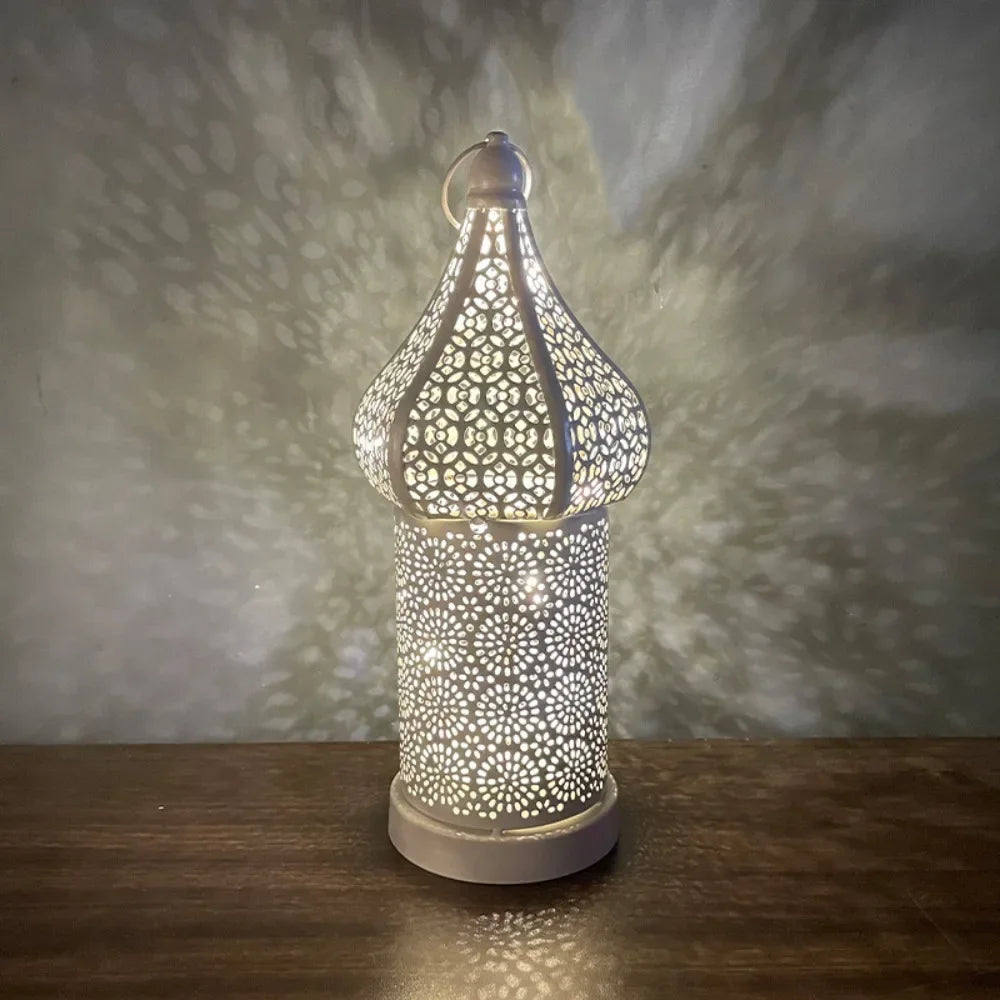 Home Ornament Iron Art Moroccan Night Light Hollow Battery Powered Ramadan LED Light Vintage Masjid Lantern Mosque